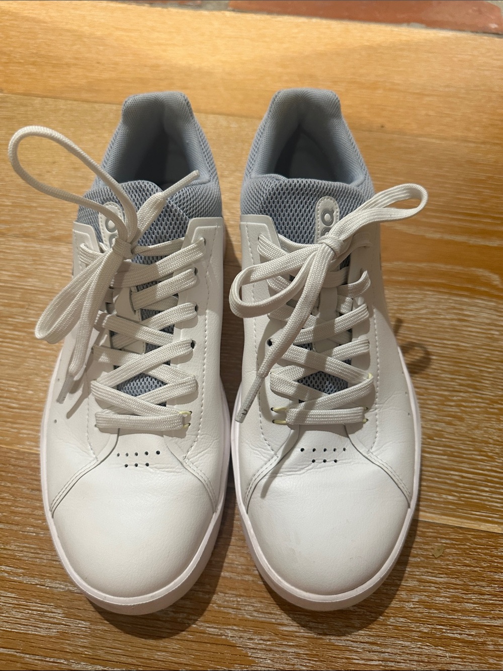 On Running White and Gray Women's Leather Sneakers